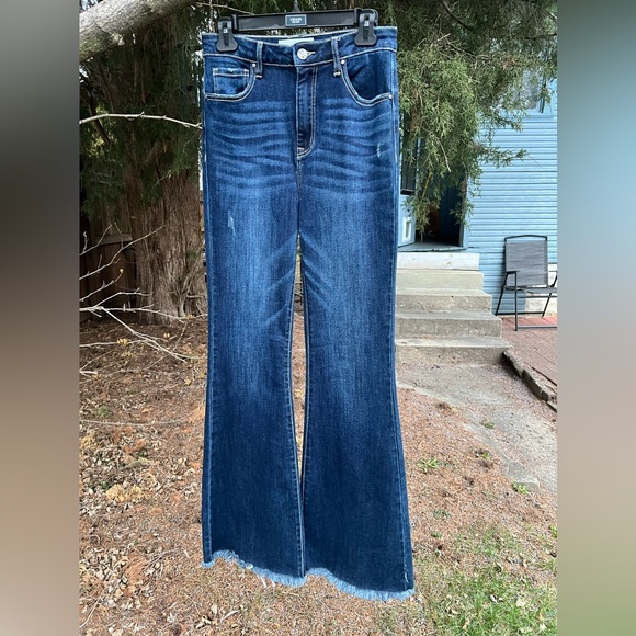NWT Risen jeans 27 5 ultra high rise flare bell dark denim wide - Picture 4 of 16